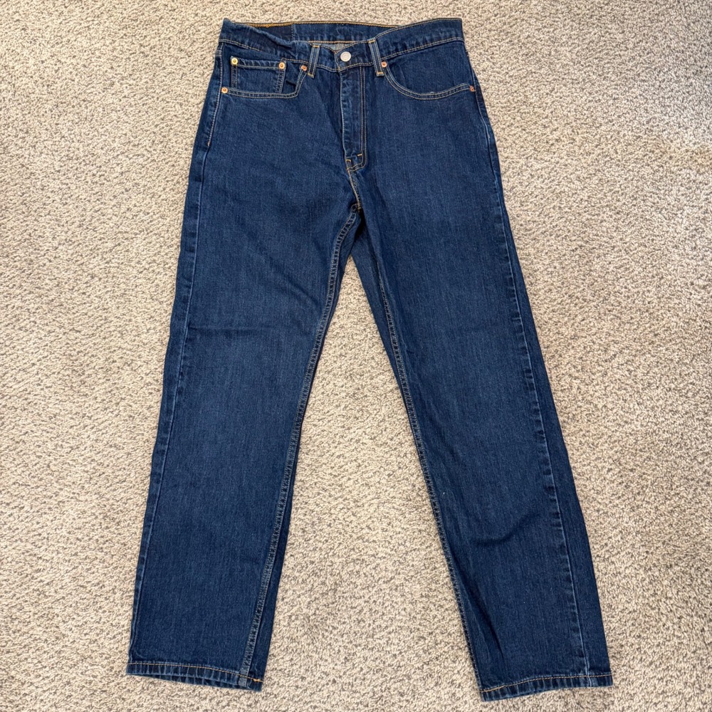 Levis 505 Regular Fit Straight Leg Jeans Dark Indigo Blue Denim W32 L30 Mens